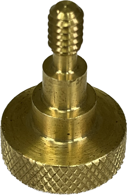 brass replacement indexing knob for a miter gauge, displaying threaded stems and textured grips.