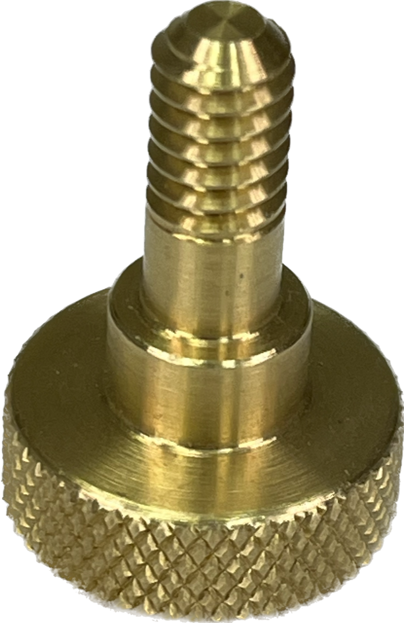 brass replacement indexing knob for a miter gauge, displaying threaded stems and textured grips.