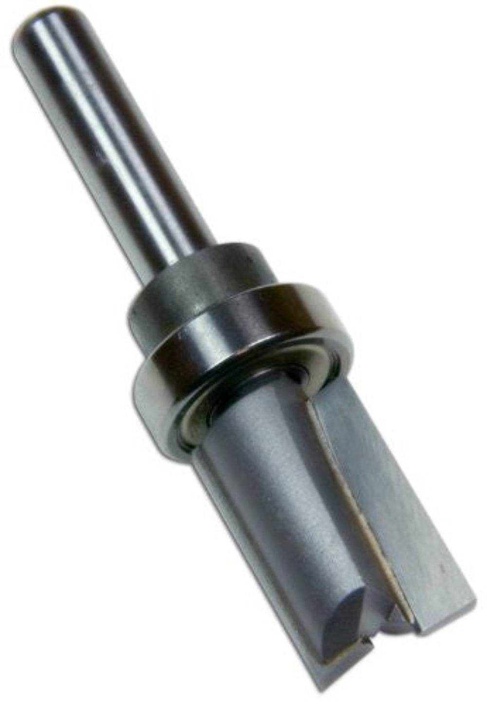 A carbide-tipped mortise bit with a 1/2 inch cutting diameter and a 1/4 inch shank for hinge jigs.