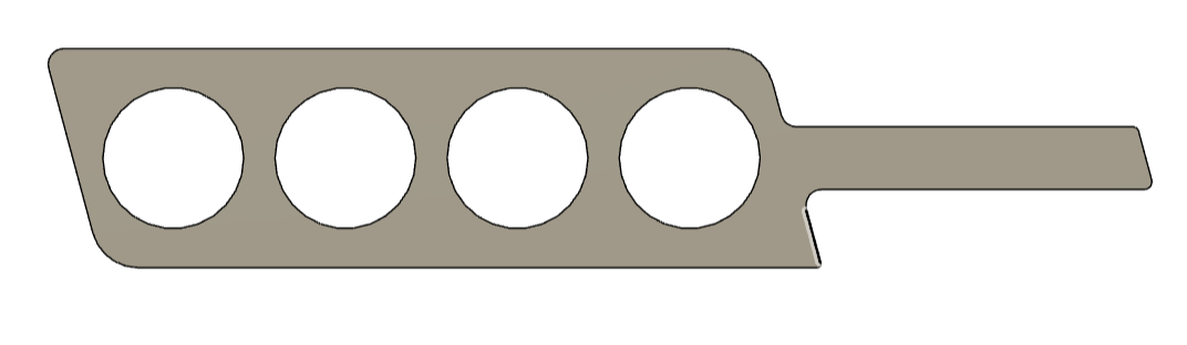 A  Beer Flight template with four circular holes arranged in a line for creating flush trim boards.