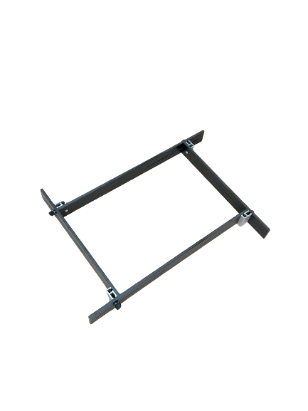 A black cutting board juice groove jig made from phenolic material with visible metal fittings, designed for routing a groove around the perimeter of a cutting board.