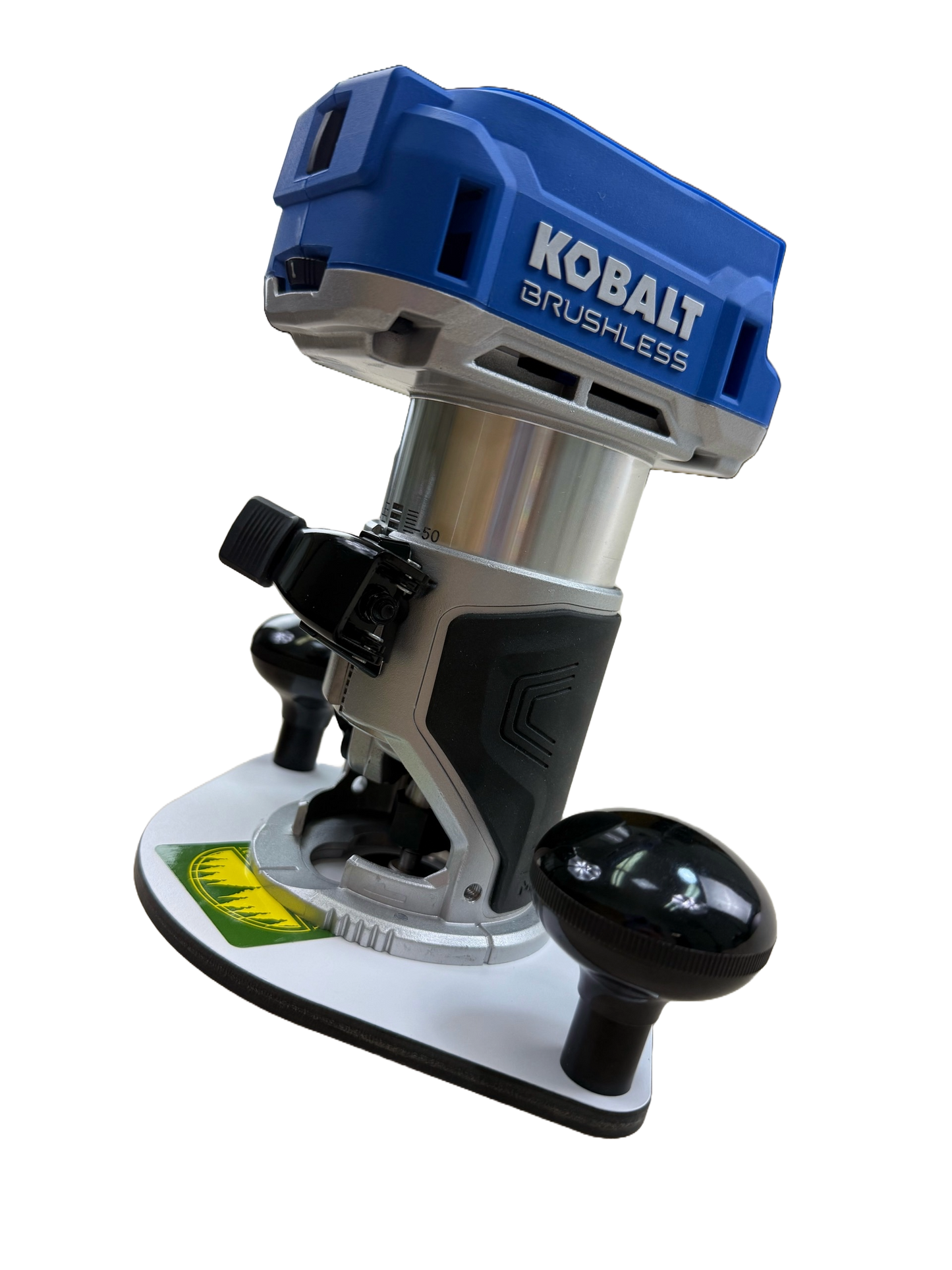 Kobalt brushless router on a white plate