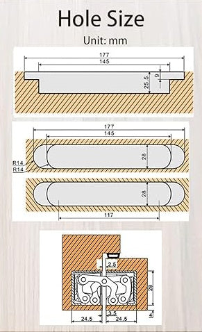 A router jig designed for creating mortises for invisible hinges, with a black top surface, blue sides, and orange clamps attached to a wooden workpiece.