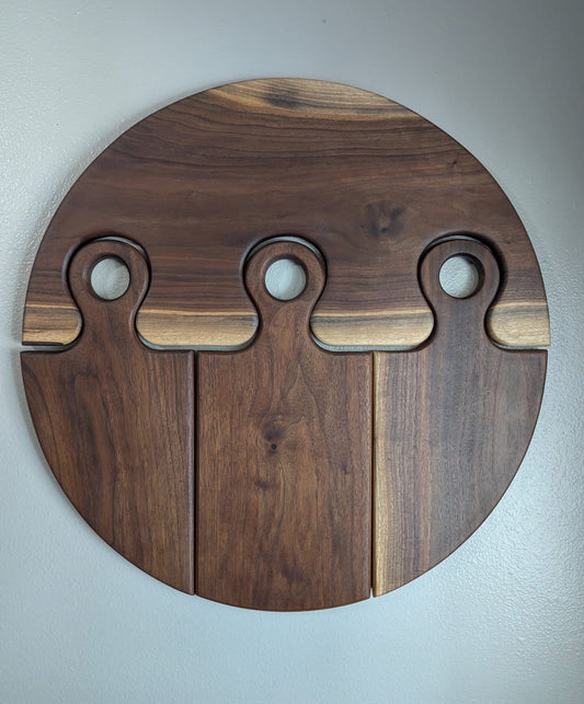 Wooden cutting board with a unique design on a plain background