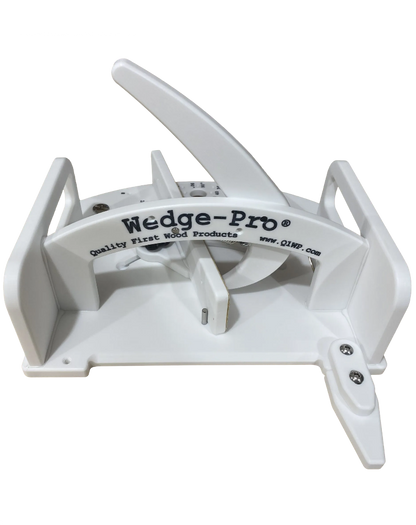A white segmented circle cutting sled with the Wedge-Pro brand name on it.