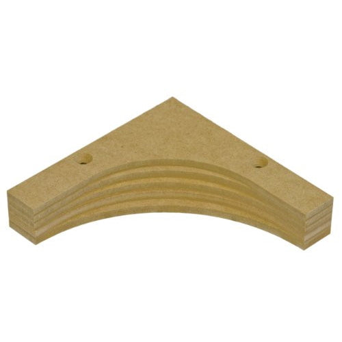A set of beige colored wooden corner radius templates for woodworking, with visible holes for attachment.