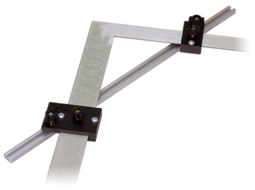 A stair gauge tool with black legs and silver metallic body, designed for laying out stair stringers.