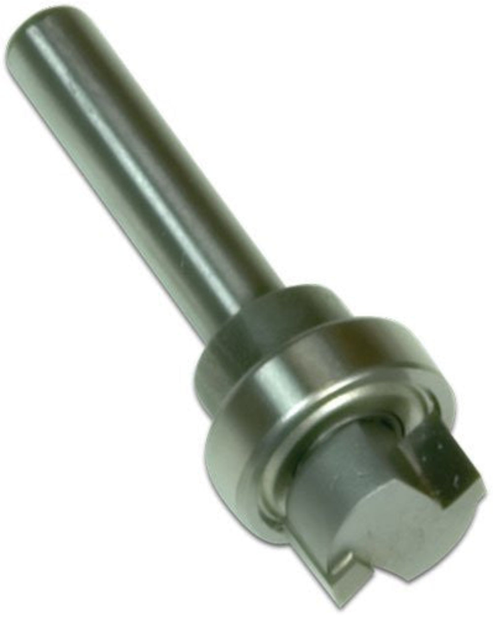 A carbide tipped mortise bit with a 1/2 inch cutting diameter and a 1/4 inch shank for use with hinge jigs.