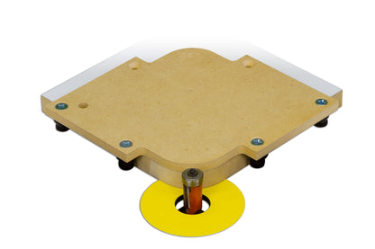An outside radius template in use on a router table