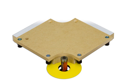 An inside radius template in use on a router table
