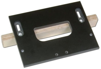 A black 3-1/2" door hinge template with 5/8" radius corners designed for routing hinge, strike plate, and lockset mortises.