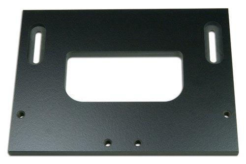 A black 4-inch door hinge template with 5/8 inch corner radius, designed for woodworking and routing hinge mortises.