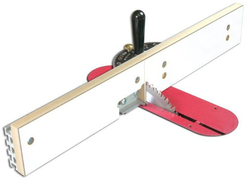 Box joint jig mounted to a miter gauge