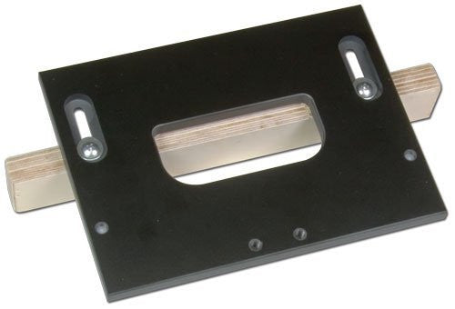 A black 3" door hinge template with 5/8" corner radius, designed for guiding a router to create precise hinge mortises. It attaches to a wood fence for chip-free cuts and easy indexing.