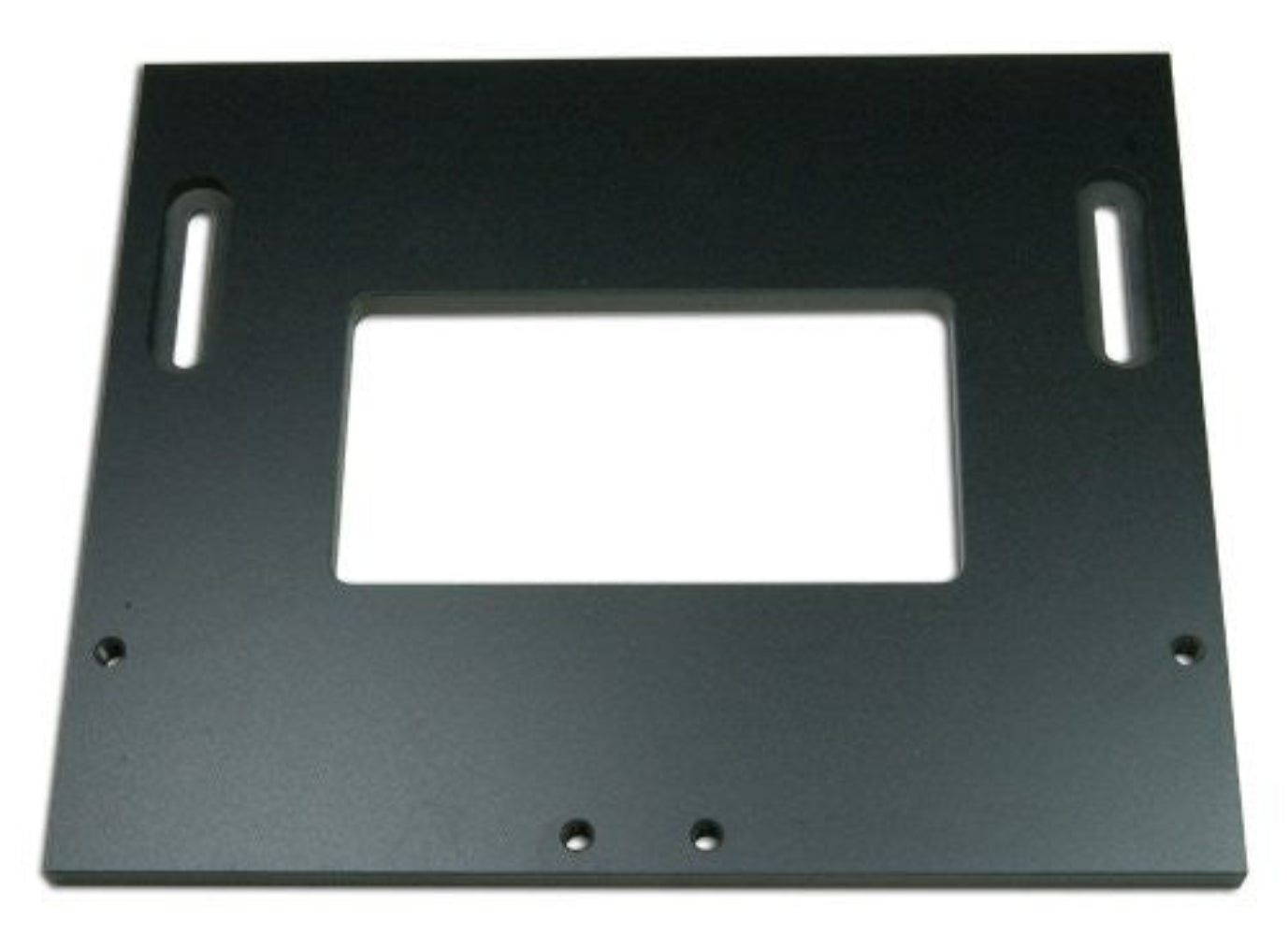 Black phenolic door hinge template with pre-drilled holes for mounting on a wood fence, designed for cutting hinge mortises.