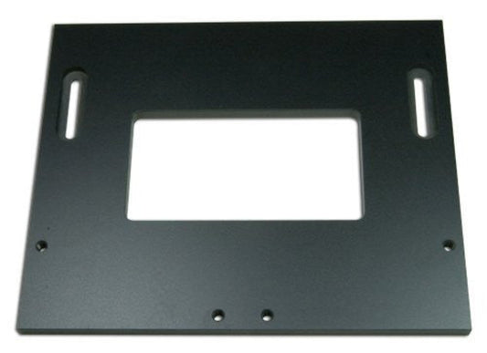 Black phenolic door hinge template with pre-drilled holes for mounting on a wood fence, designed for cutting hinge mortises.