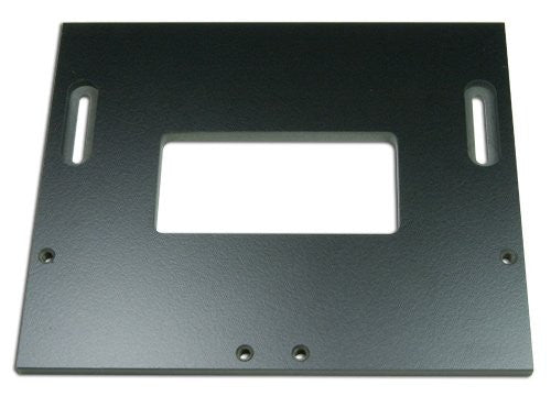 A black door hinge template made of phenolic material, designed for routing hinge, strike plate, and lockset mortises.