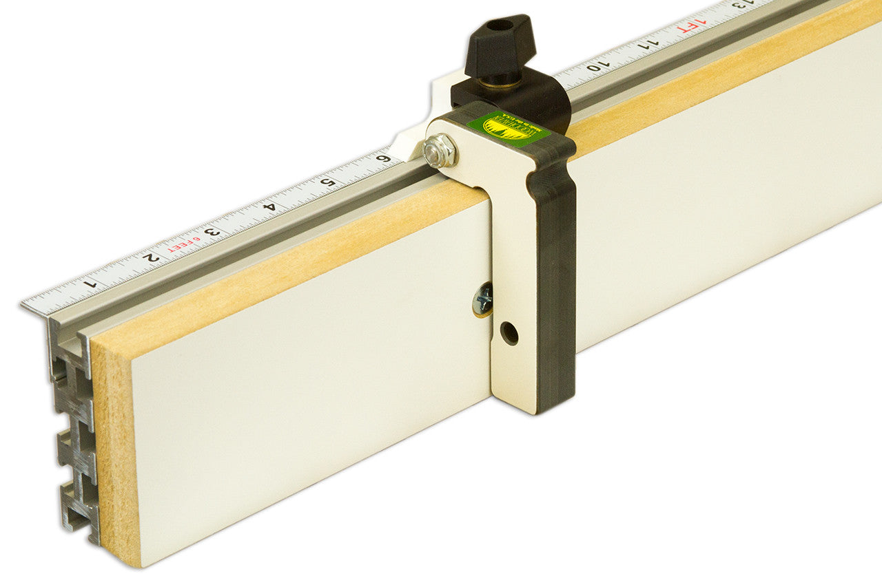 A close-up of a 3-inch straight flip stop attached to a track, with a black stop arm and silver-colored track.